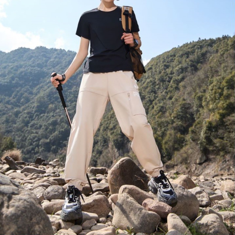 户外速干束脚休闲裤女宽松阔腿抽绳运动长裤透气高腰工装裤潮