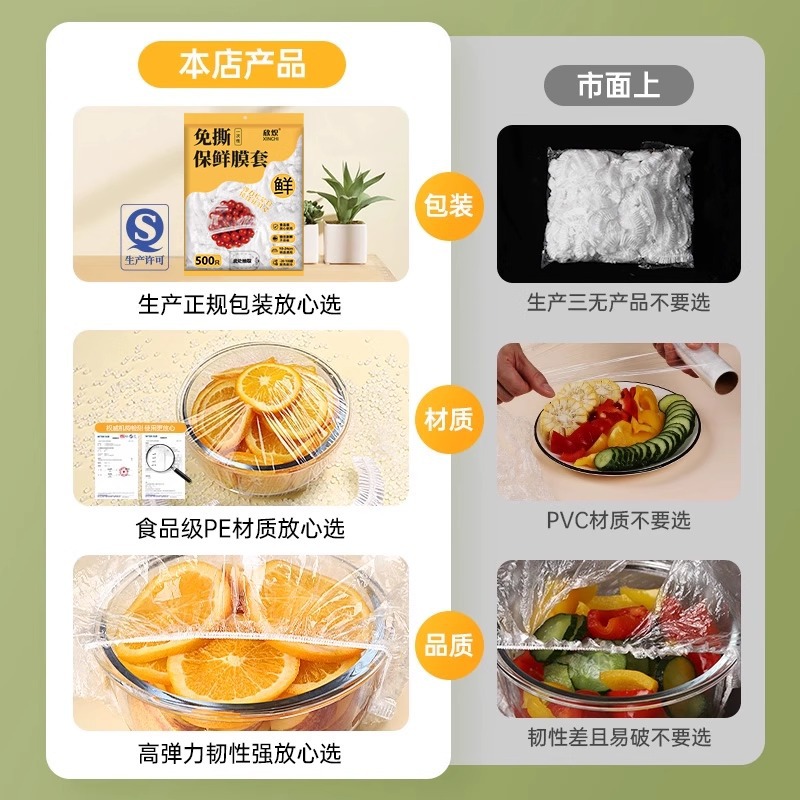 Wall-mounted, pull-out, disposable cling film cover, food-grade leftover food cover, fresh-keeping bag, household refrigerator bowl lid cover Item Picture