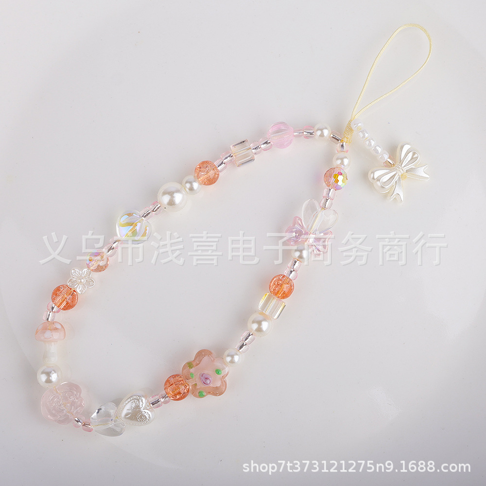 DIY new Chinese-style original glass flower mobile phone chain, butterfly beaded mobile phone lanyard, camera and mobile phone case pendant chain details Picture