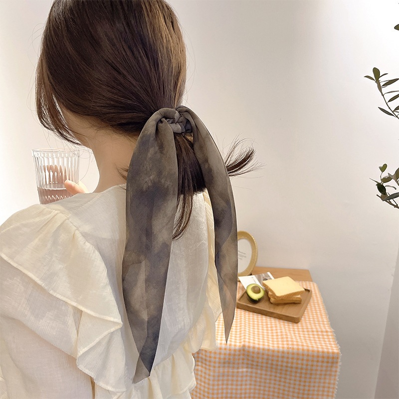 Summer super fairy-like ponytail, ribbon-like hair bands, trendy hair bands, girls' hair ties, ink-wash paintings, bow headwear, hair strings and hair accessories Specification image