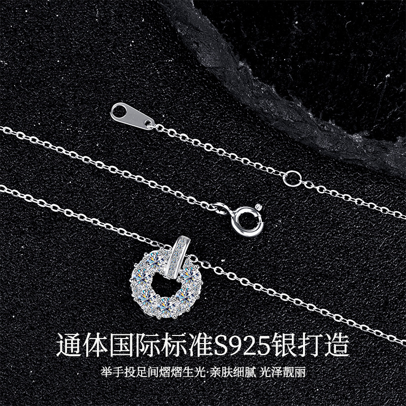 Baojia Full Diamond Small round Brand necklace for Women, simple and versatile collarbone chain jewelry manufacturer, in stock S925 sterling silver moissanite details Picture