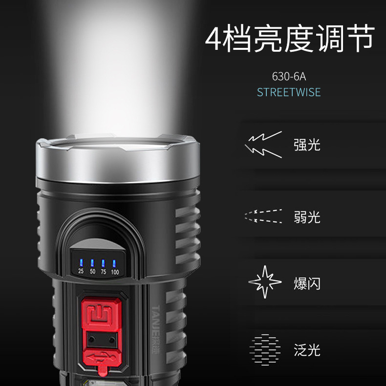Flashlight, strong light, rechargeable, ultra-bright, long-range, home and outdoor, small multi-functional portable mini with side light led Specification image
