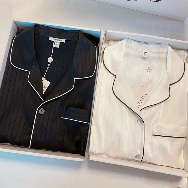 睡衣女春秋季长袖长裤轻奢韩版字母提花薄款清凉网红直播大码套装