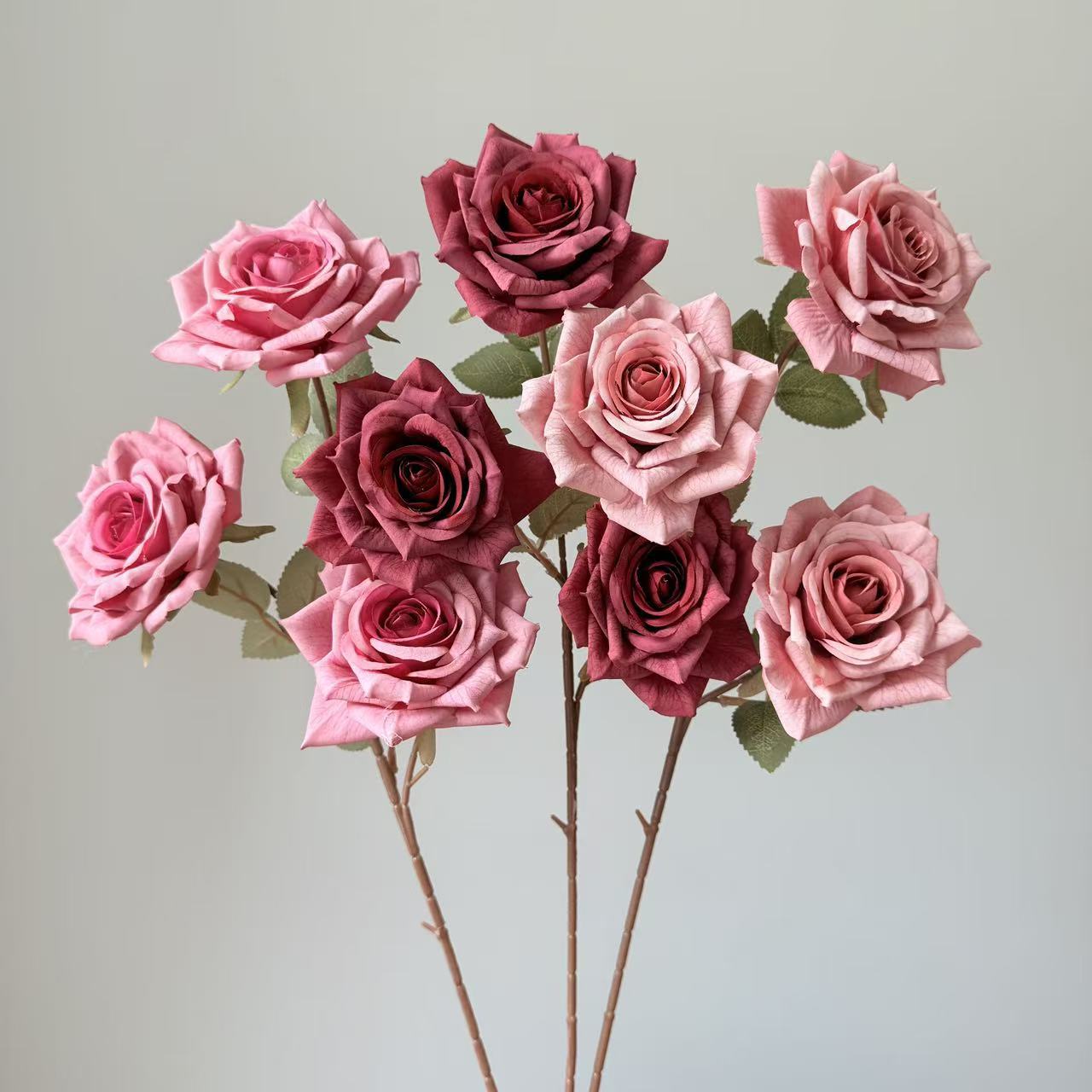 3头卡布奇诺玫瑰花仿真花摩卡油画复古玫瑰花婚庆插花家居装饰花