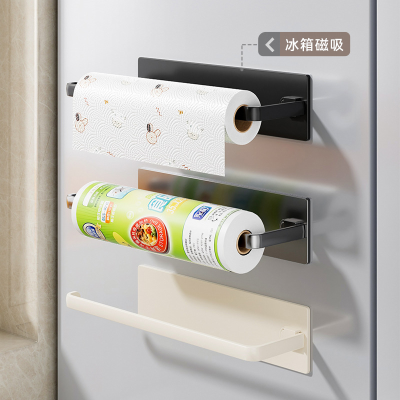 Non-perforated magnetic kitchen paper towel rack, paper hanging rack, roll paper, cling film wall-mounted multi-functional storage rack details Picture