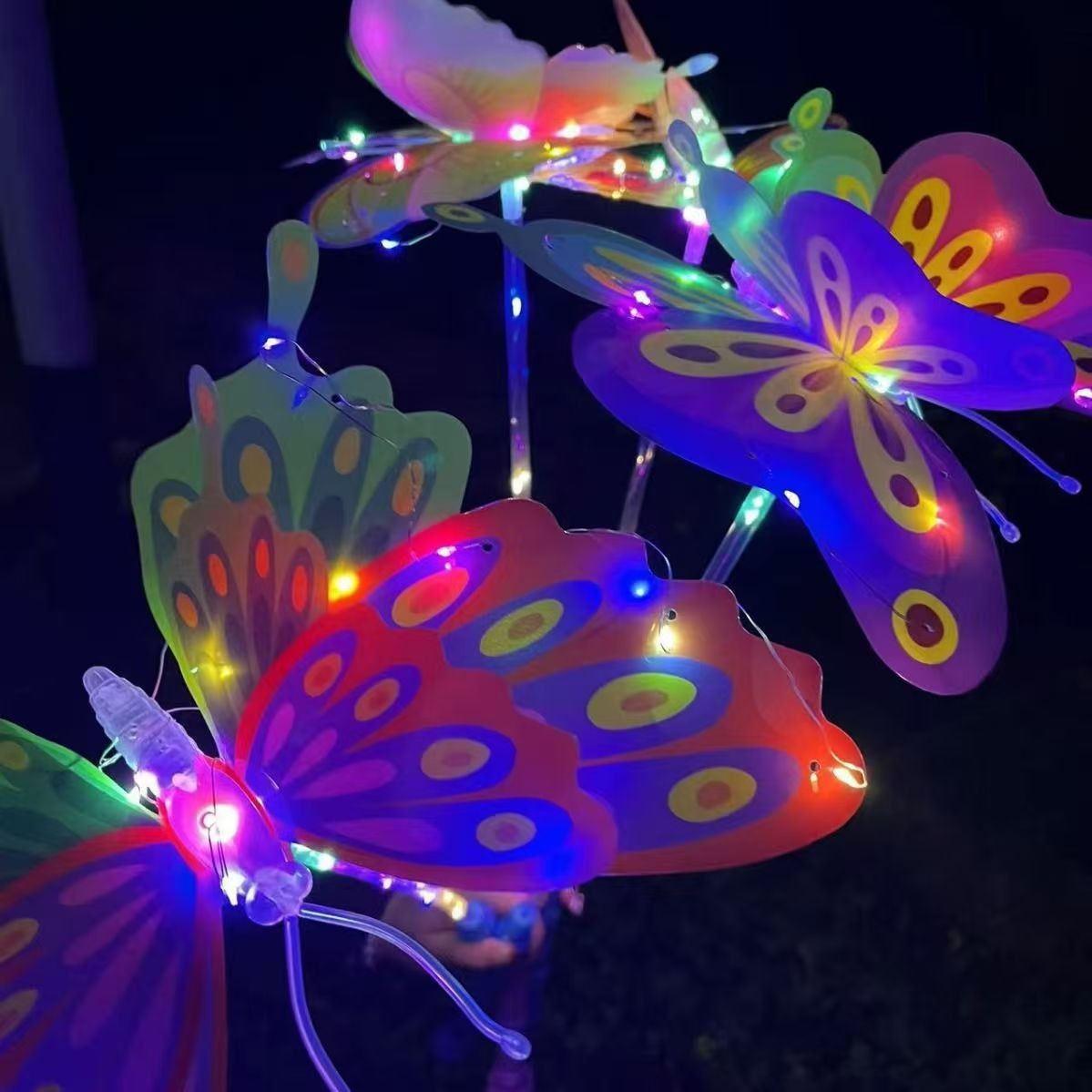 Seven-color handheld luminous butterfly, flashing butterfly, swaying, double-layer light simulation butterfly Specification image