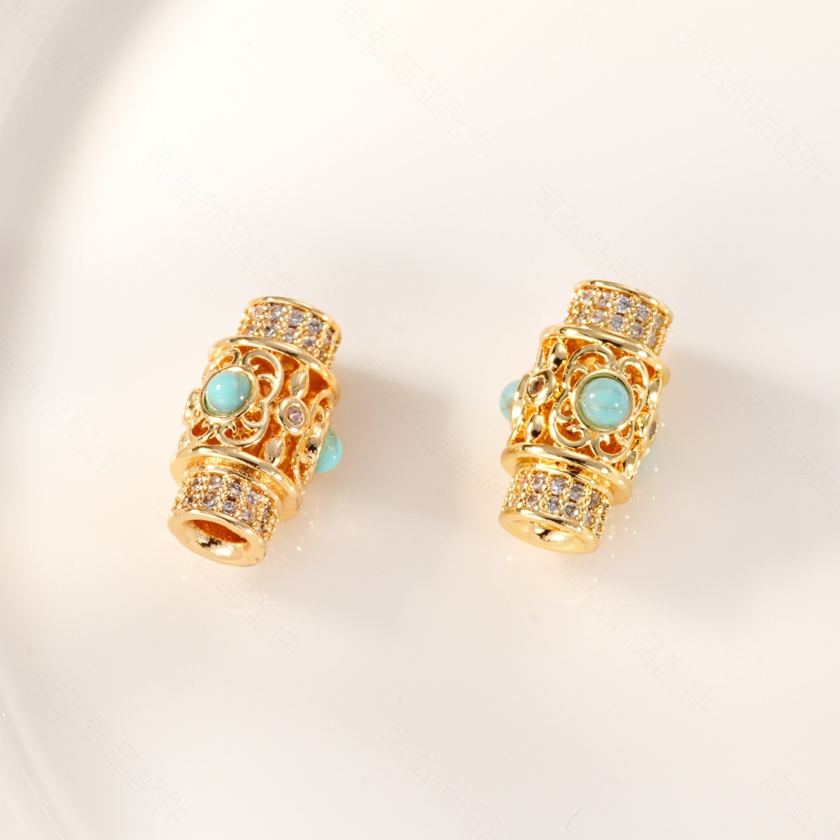 DIY jewelry accessories for bracelets, necklaces and clasp caps, fully set with zirconium turquoise beads and plated with real gold to retain color and have a high-end feel details Picture