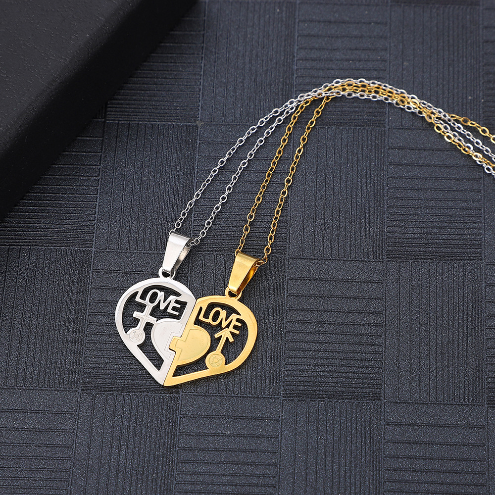 跨境18K金电镀不锈钢镂空吊坠时尚男女毛衣链 钛钢可拼接情侣项链细节图