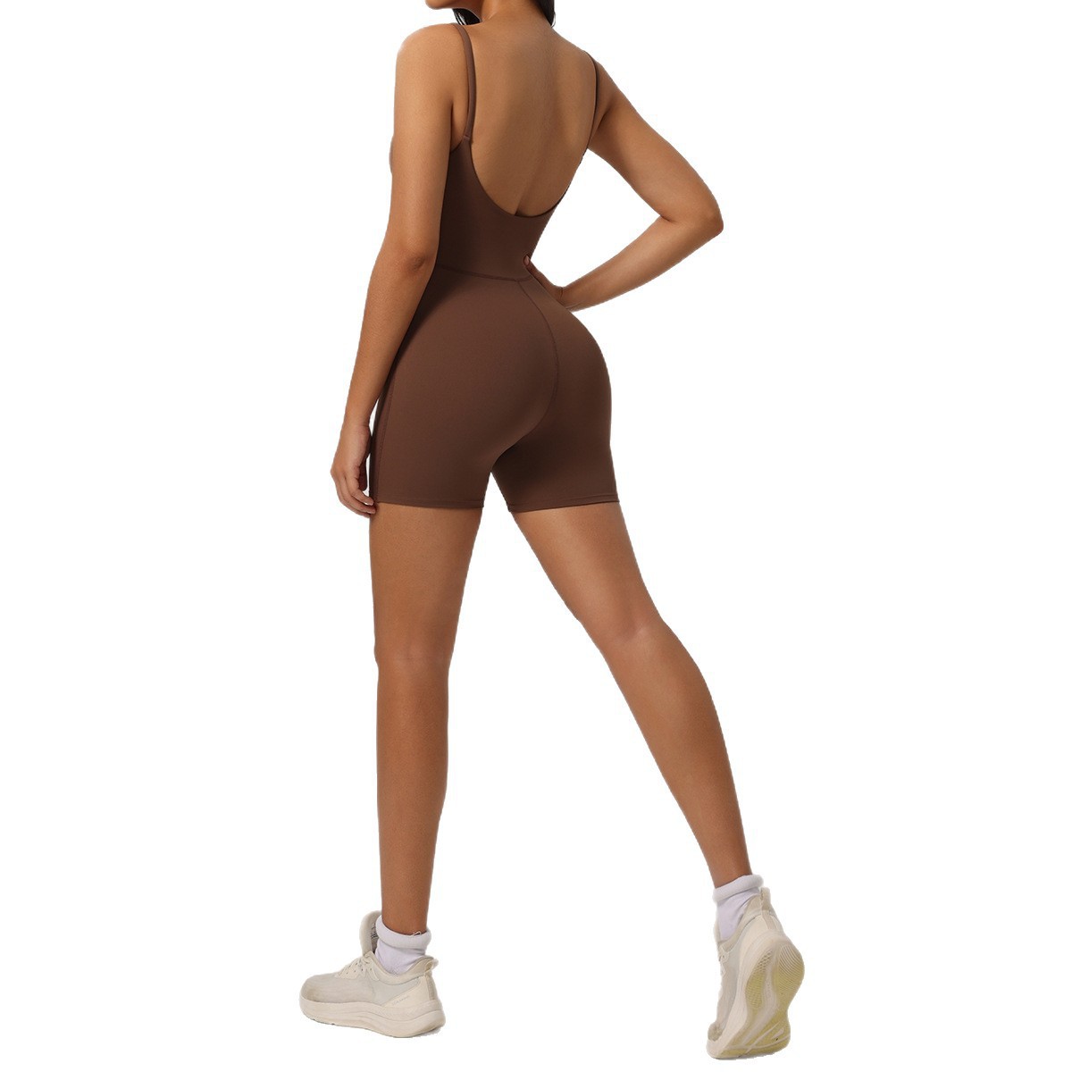 European and American cross-border Amazon exclusive nude yoga spaghetti-strap one-piece suit, chest pad tight sports one-piece suit for women Application Scenario