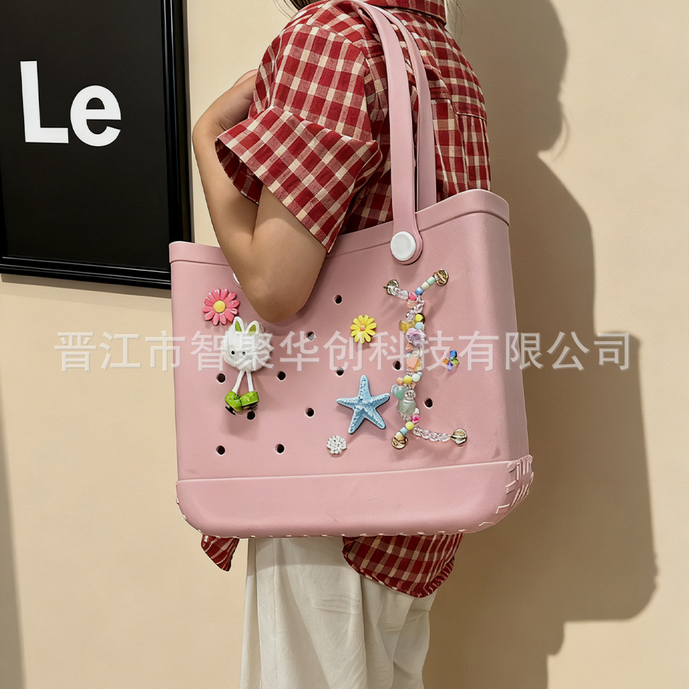 eva beach bag, European and American lightweight hole bag, fashionable diy outdoor sports single-shoulder bag, large capacity women's handbag Specification image