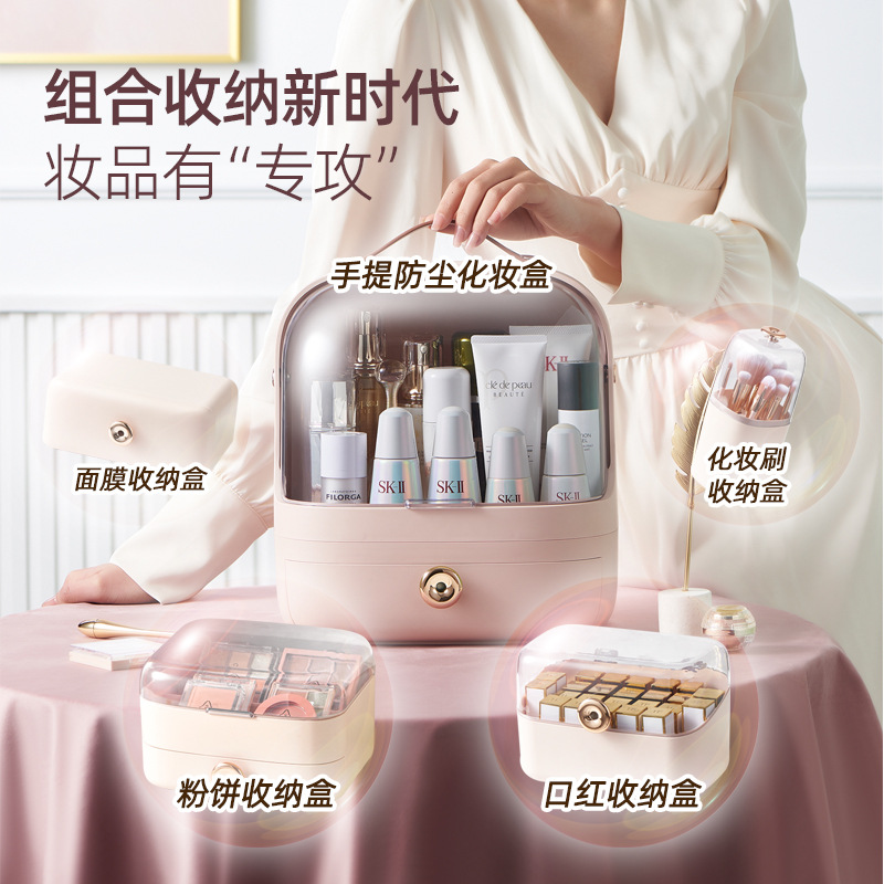 New desktop dust-proof cosmetic storage box set, skincare lipstick shelf, light luxury large-capacity cosmetic box Application Scenario