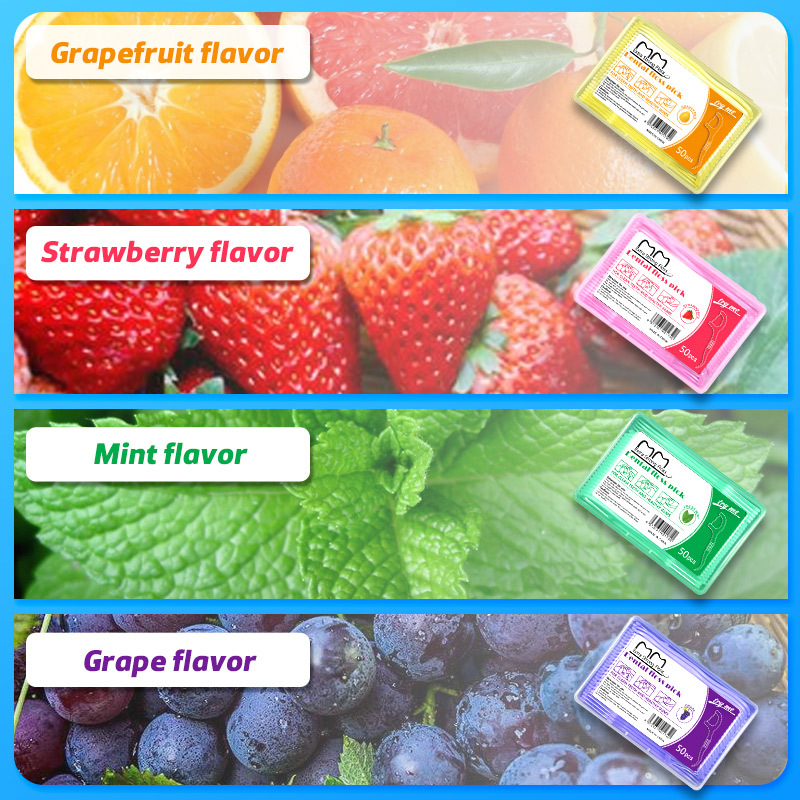 Cross-border foreign trade dental floss manufacturer wholesale ultra-fine dental floss, fruit-flavored box set of 50 dental floss picks, disposable toothpicks details Picture