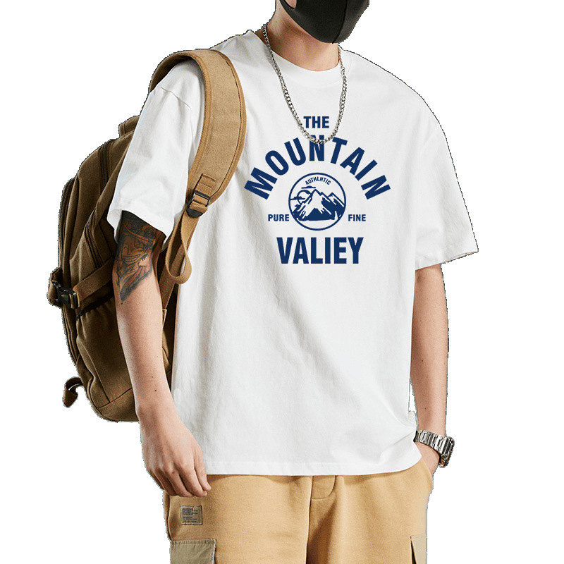Short-sleeved loose pure cotton T-shirt with a slimming design and a combination of niche, high-end and funny navy blue men's T-shirt with a round neck Item Picture