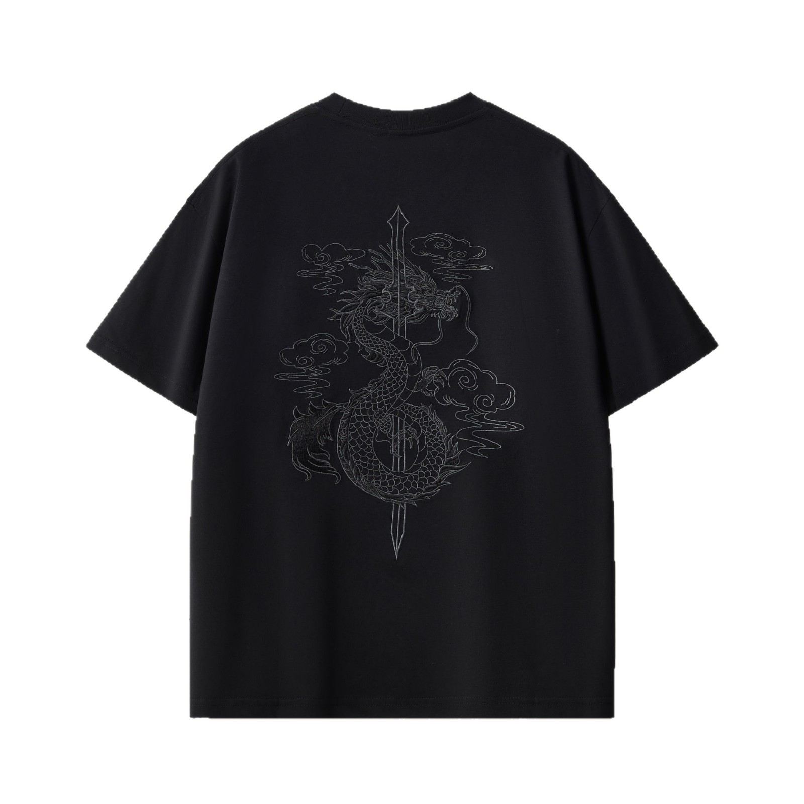 New round-neck off-the-shoulder pure cotton short-sleeved T-shirt for men, a trendy brand with embroidery, loose and large-sized men's clothing, wholesale from the original manufacturer Item Picture