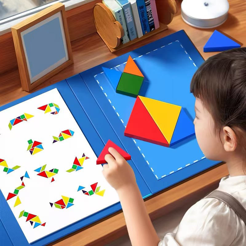 Cross-border wooden magnetic tangram children's educational magnetic jigsaw puzzle board for first grade primary school students' magnetic assembly