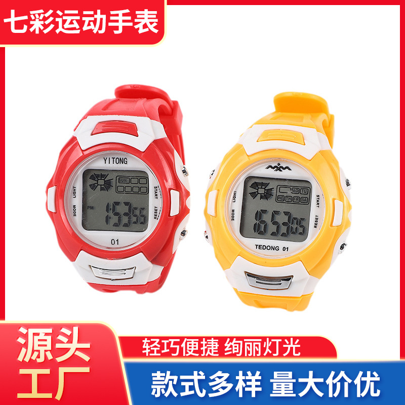Stand de la fuente de los hombres multifunción colorido luminoso reloj de los niños reloj estudiante reloj electrónico fábrica venta directa