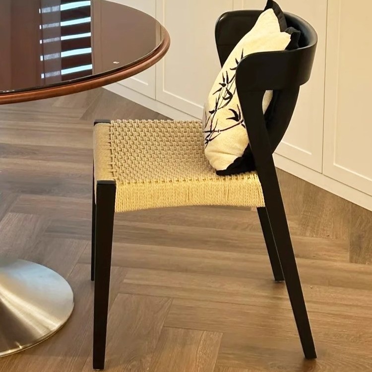 简约实木餐椅中复古风绳编椅设计师瑞克椅家用客厅可叠放绳编餐椅细节图