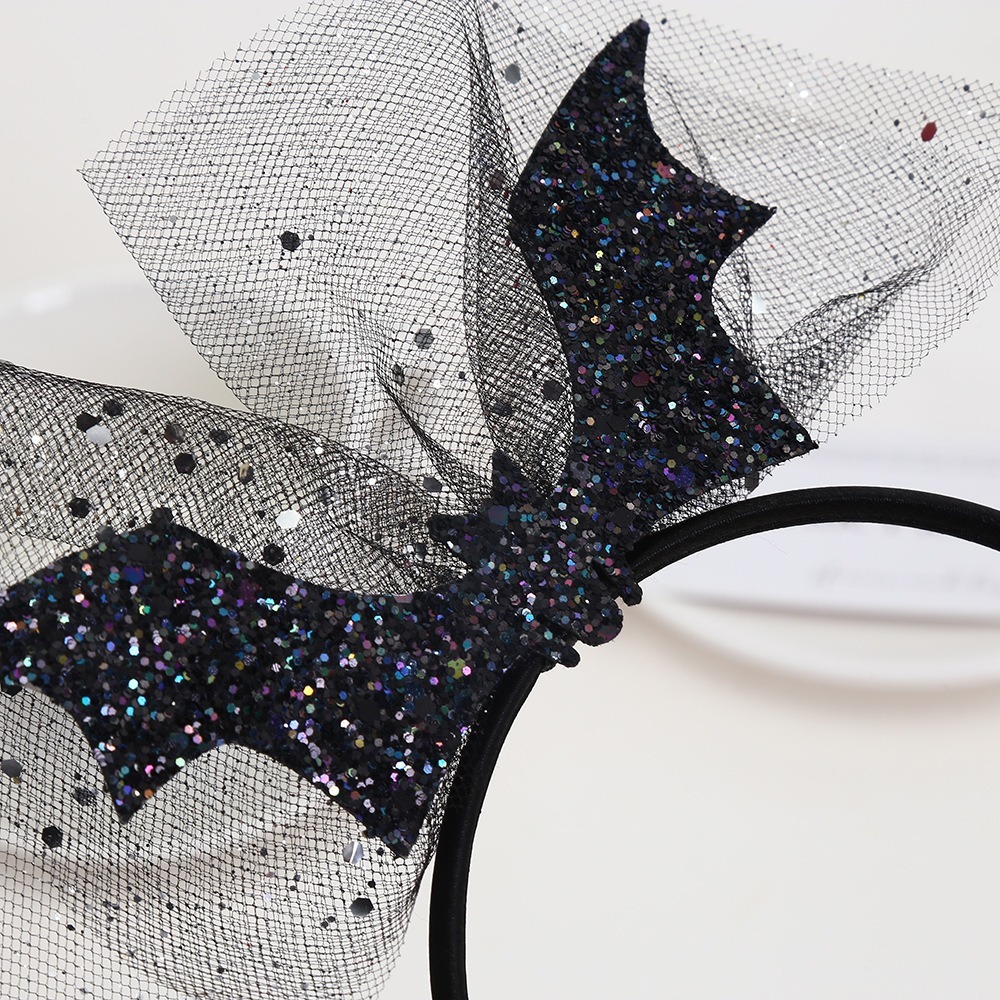 Cross-border Halloween gauze bat headband, children's Ghost Festival costume sequin headband, girls' atmosphere handmade hair accessory Specification image