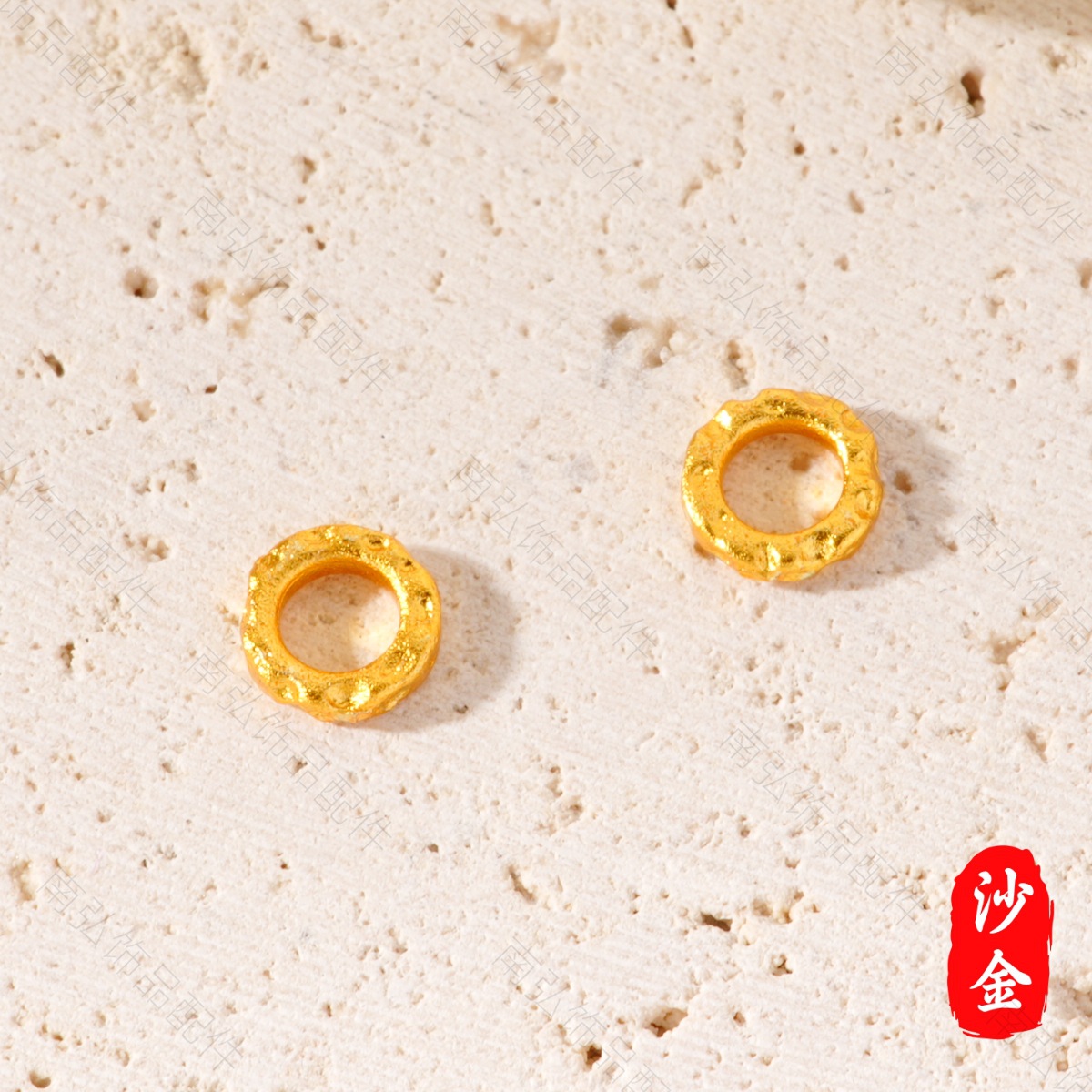 New ancient-style sand gold circular ring with concave dot spacers and beads, high-end DIY bracelet and necklace accessories Specification image