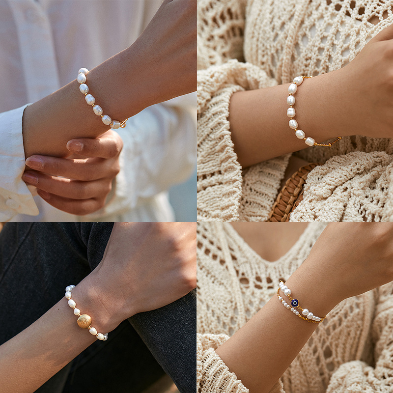 保色淡水珍珠手链质感真金电镀优雅贝珠手串手工气质复古欧美手饰