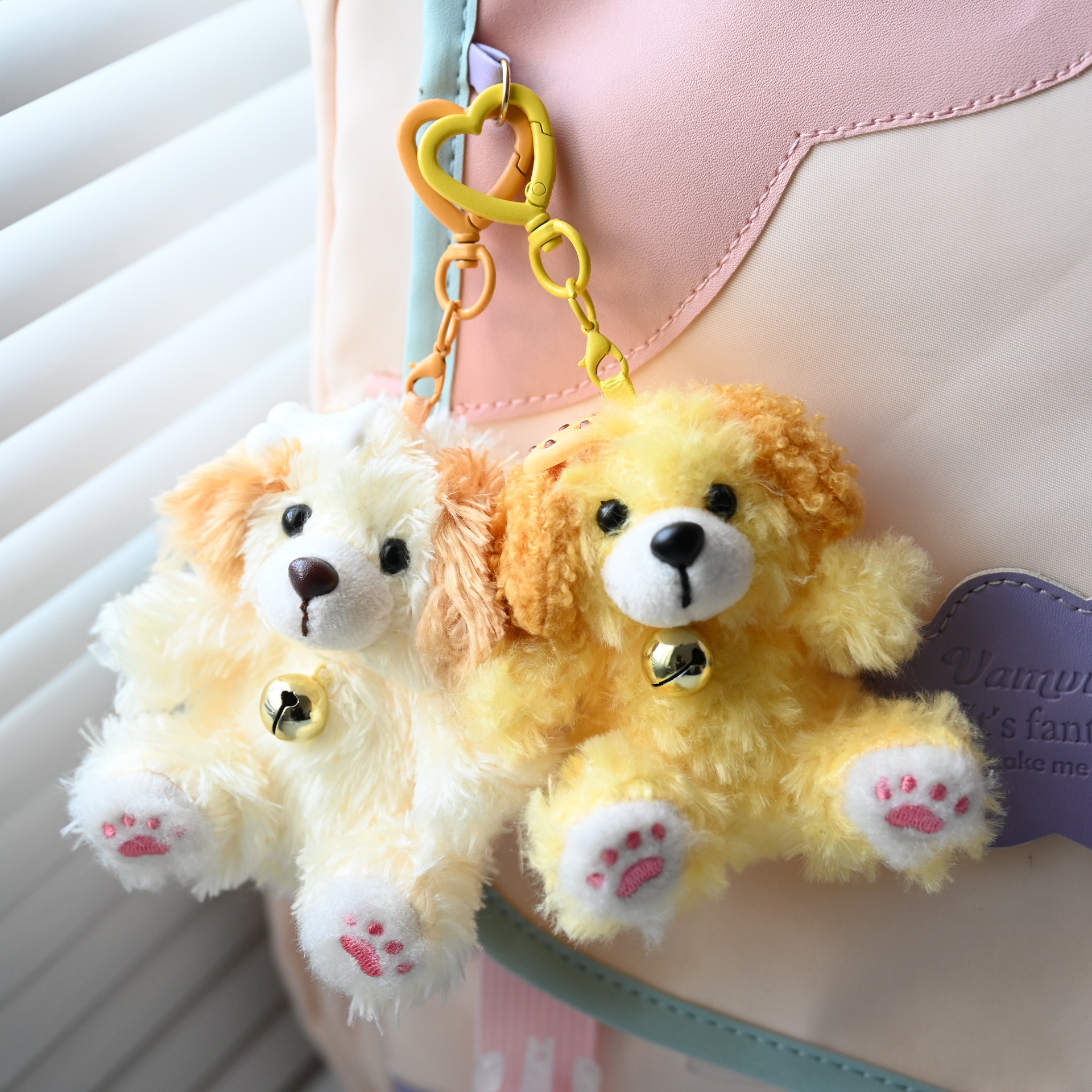 Cute bell puppy plush pendant bag decoration, cute doll in stock, keychain, cute puppy soft fur Specification image