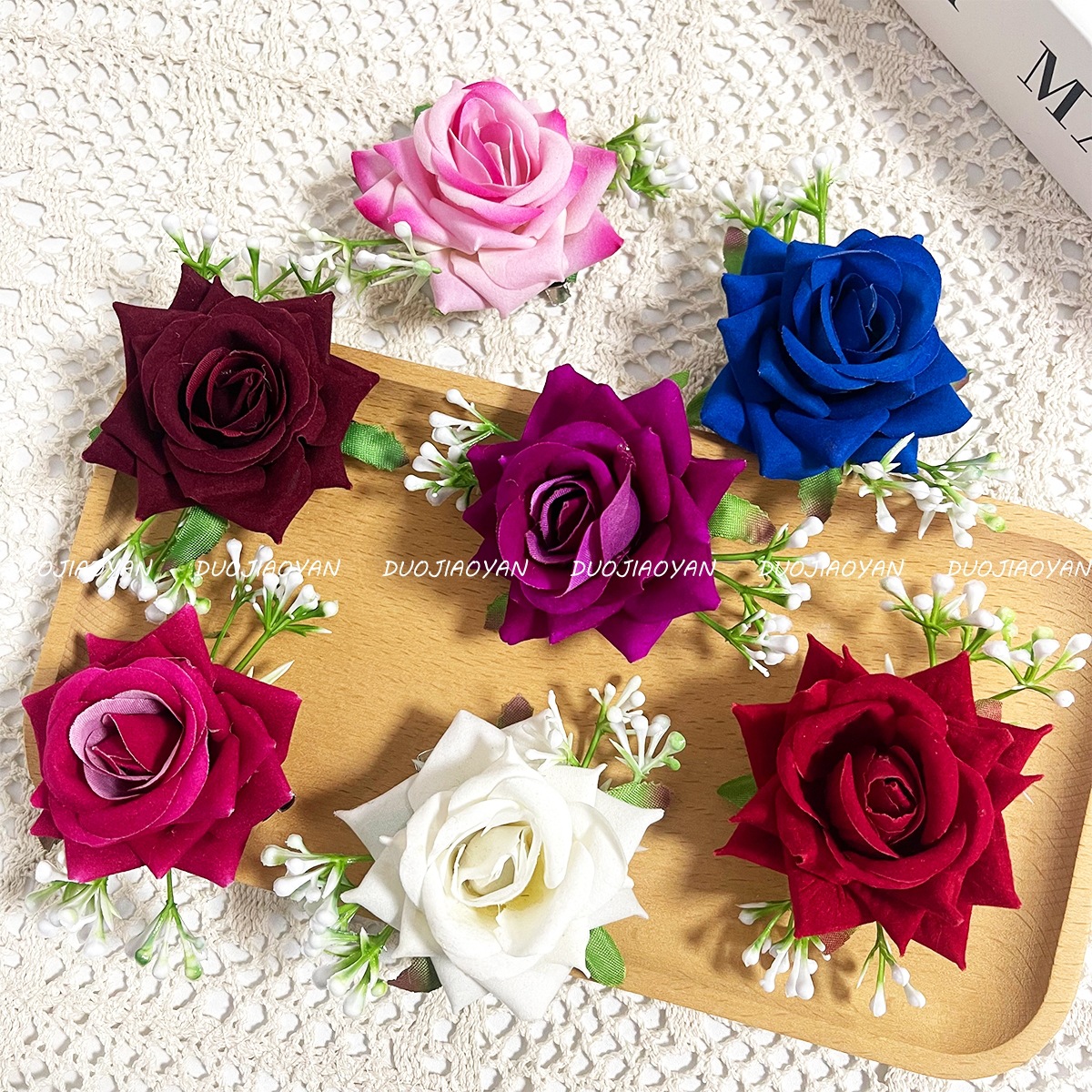 Cross-border simulation rose hair clips, Bohemian-style bride photo headwear, natural style rose hair accessories, corsages Specification drawing