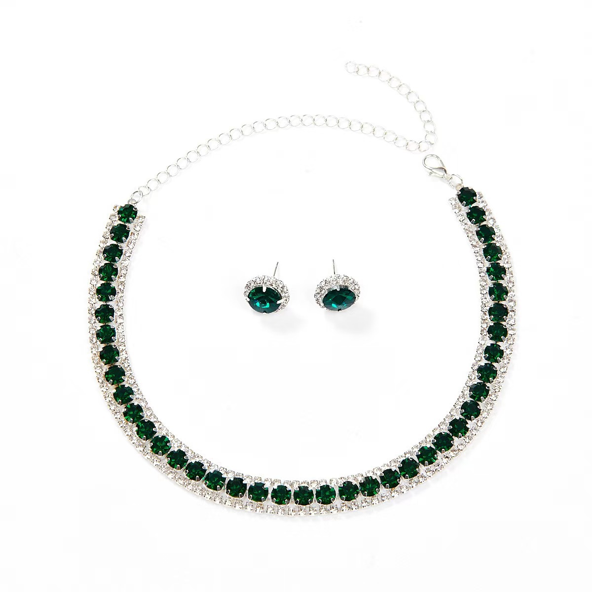 水钻项链女士婚礼宴会派对配饰品新娘二件套首饰批发水晶吊坠白底实物图