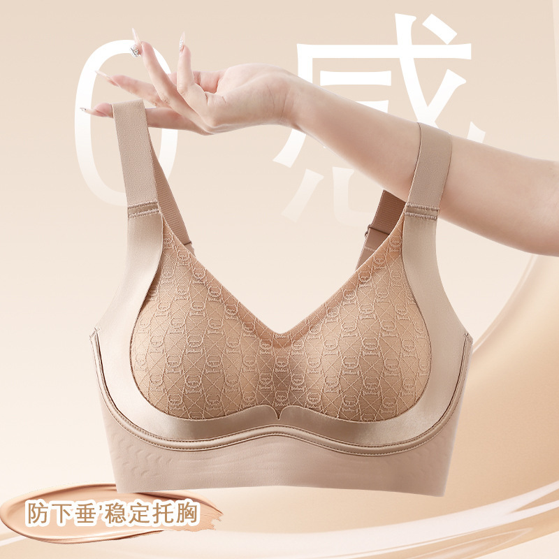 新款粉底液无痕提拉聚拢蕾丝内衣女大胸显小裸感舒适固定文胸罩产品图