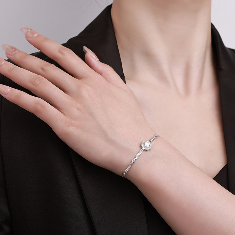 S925 sterling silver bracelet, one-carat Mosan luxury round bag bracelet, live-streaming same style, Korean version, high-end and light luxury