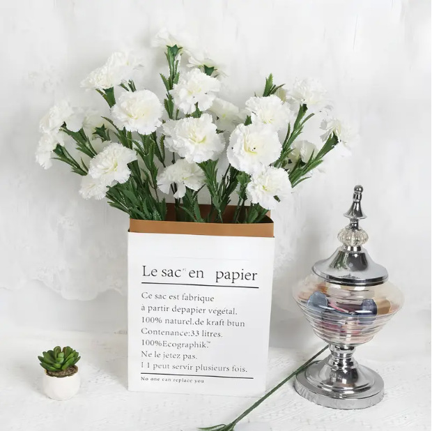 跨境仿真花5头康乃馨花束母亲节教师节装饰假花绢花花艺摆件道具产品图