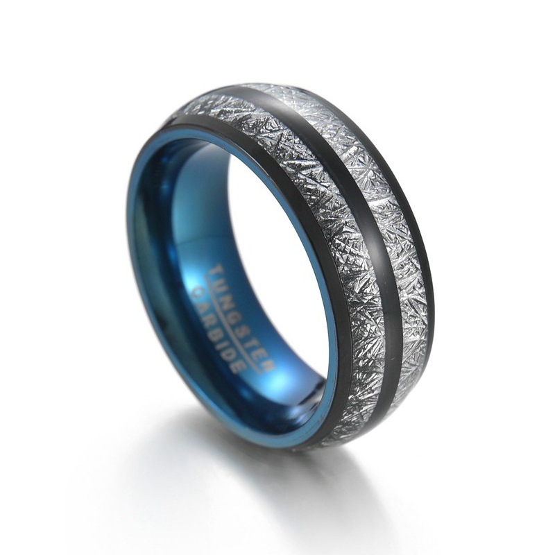 European and American cross-border men's 8MM titanium steel ring with ice silk foil inlaid, simple jewelry, jewelry and wedding ring wholesale Item Picture