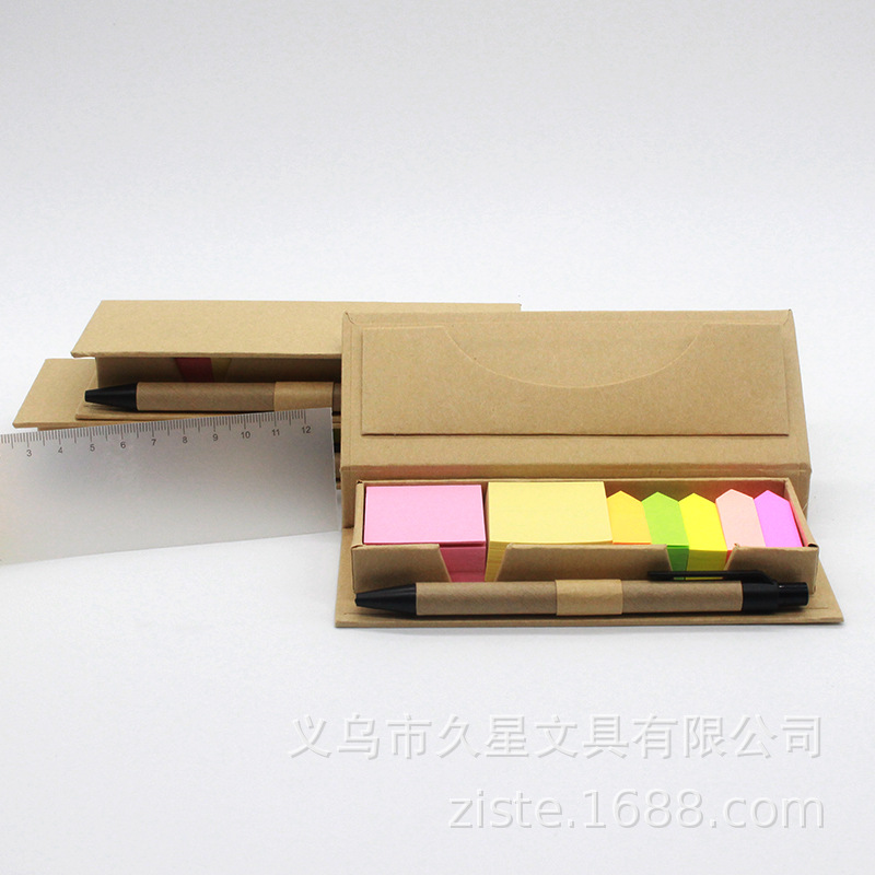 Office stationery, eco-friendly gift, office sticky note box set, including ruler, pen, colored sticky notes, self-adhesive sticky note paper Specification image