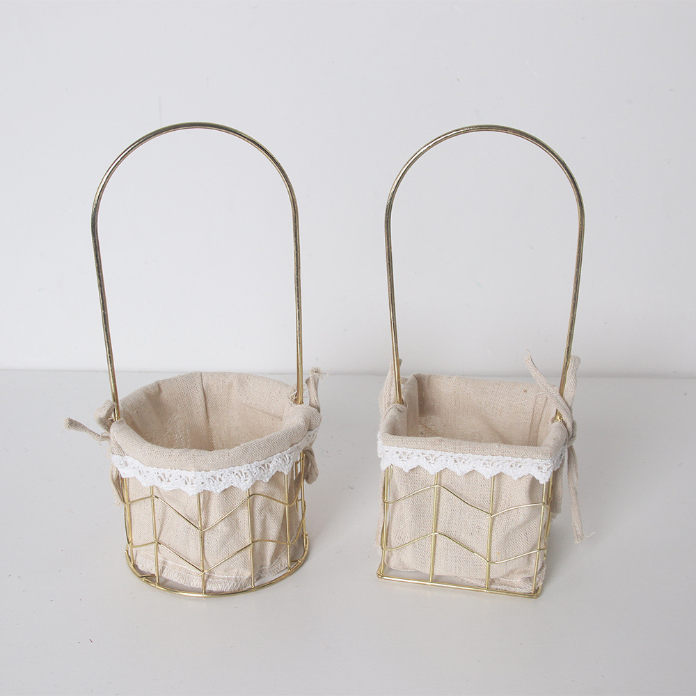 ins metal flower basket, hand-held iron square and round flower stand, fresh flower home storage frame, handcrafted Specification image