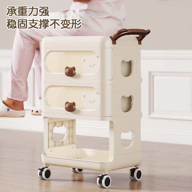 Multi-storey mobile trolley in the living room, cartoon storage cabinet, household snack rack, drawer-type storage cabinet, bedside table Application Scenario