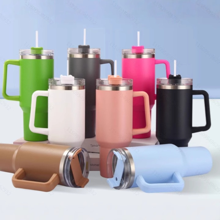 Factory direct supply 40oz stainless steel insulated cup, fashionable and simple handle, ice cup, portable car straw, car cup
