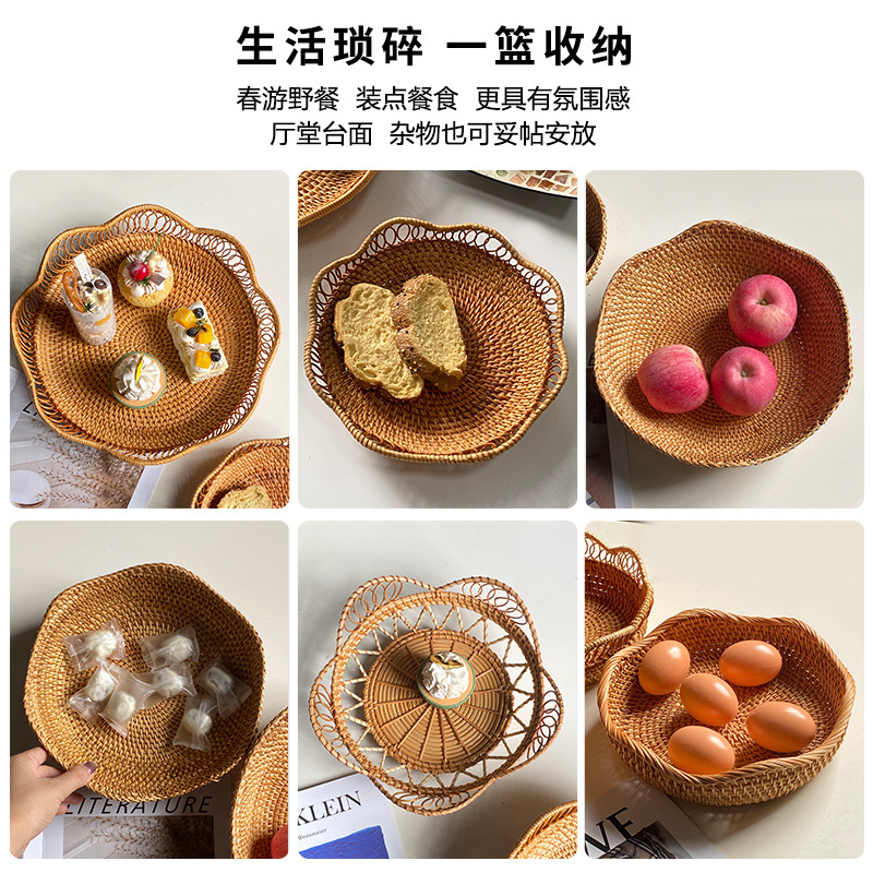 Roasting tea by the fire, Vietnamese autumn vine hand-woven storage fruits, candies, snacks, pastries, plates, Chinese fruit plates details Picture