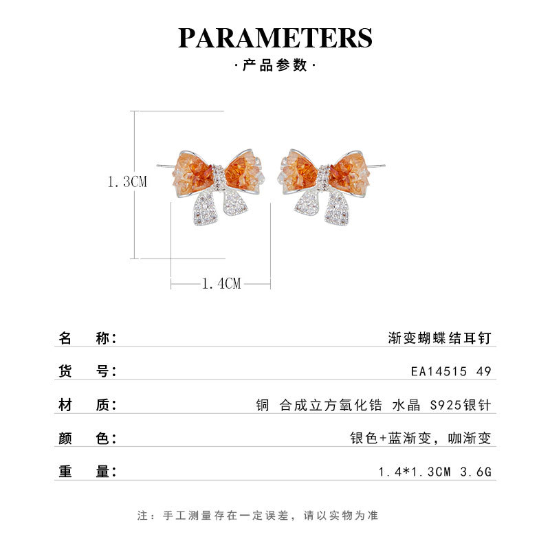 Verano hielo a través de gradiente cristal arco aretes aleación de cobre con zirconio s925 agujas de plata reducción de edad universal luz de lujo orejas Specification image