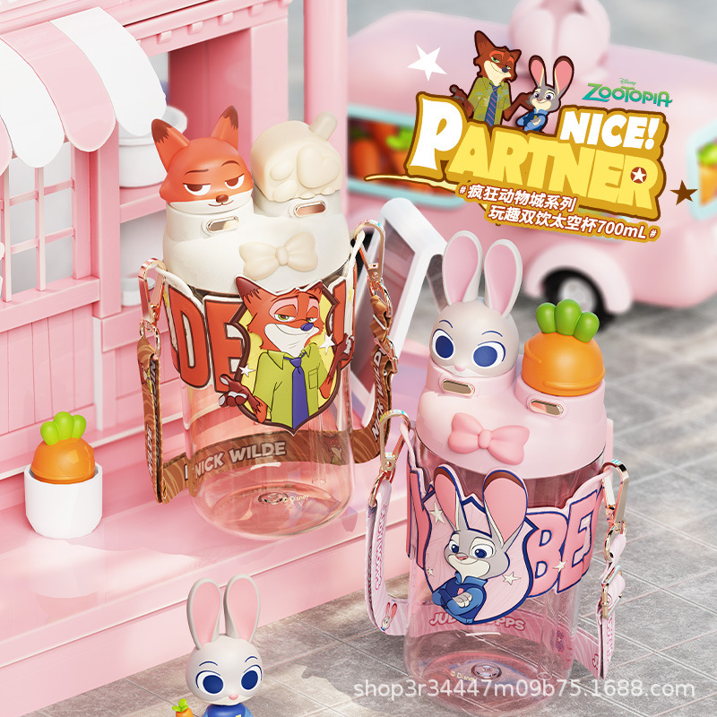 Zootopia straw large capacity Nick with thermos cup for men and women Judy water double drinking cup for female students appearance level