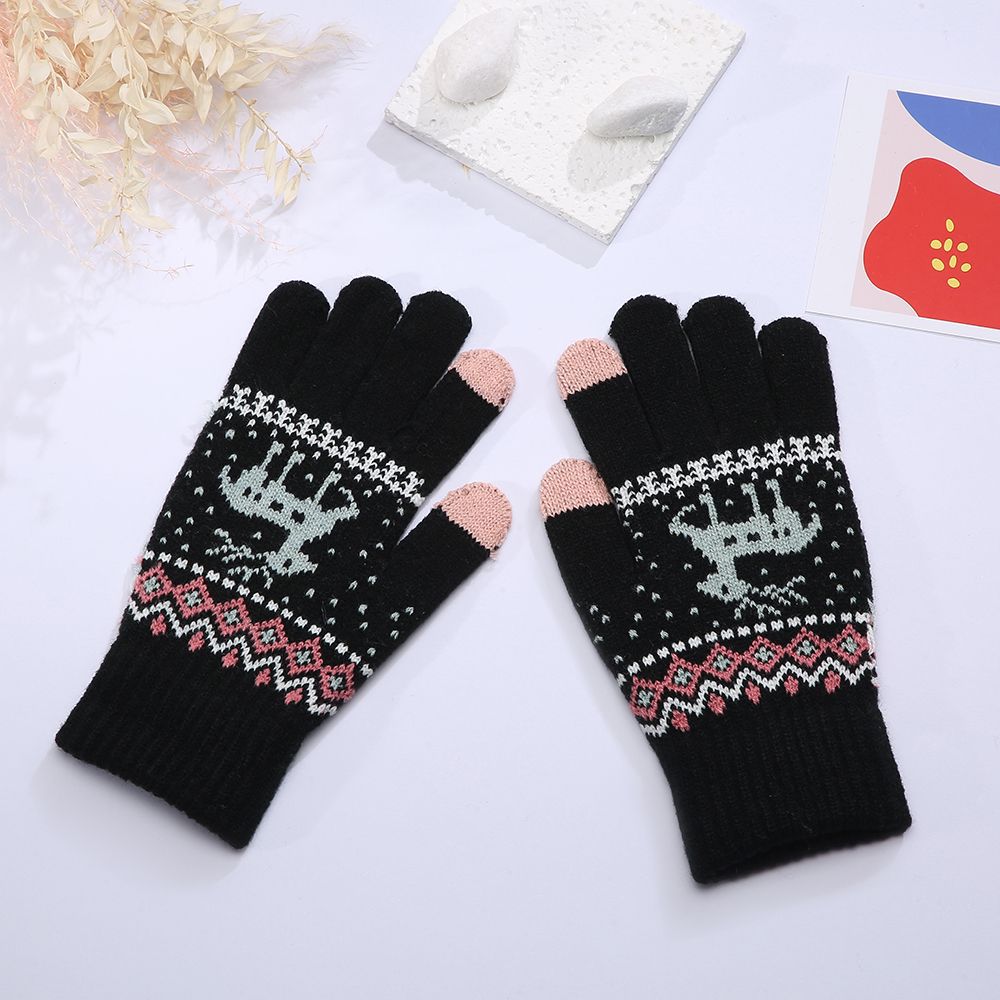 Knitted touch screen gloves, couple gloves for men and women, autumn and winter Korean version deer jacquard versatile cold-proof and warm cross-border gloves Specification image