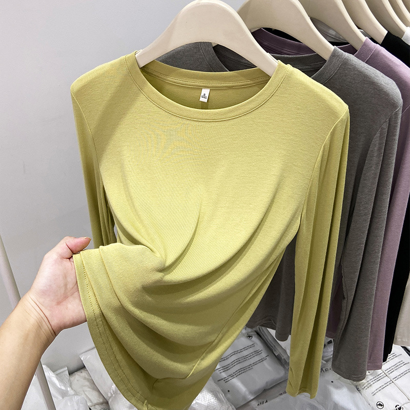 European brand mask T-shirt, soft and soft base layer for women, thin, simple and versatile long-sleeved top, basic autumn T-shirt inner layer details Picture