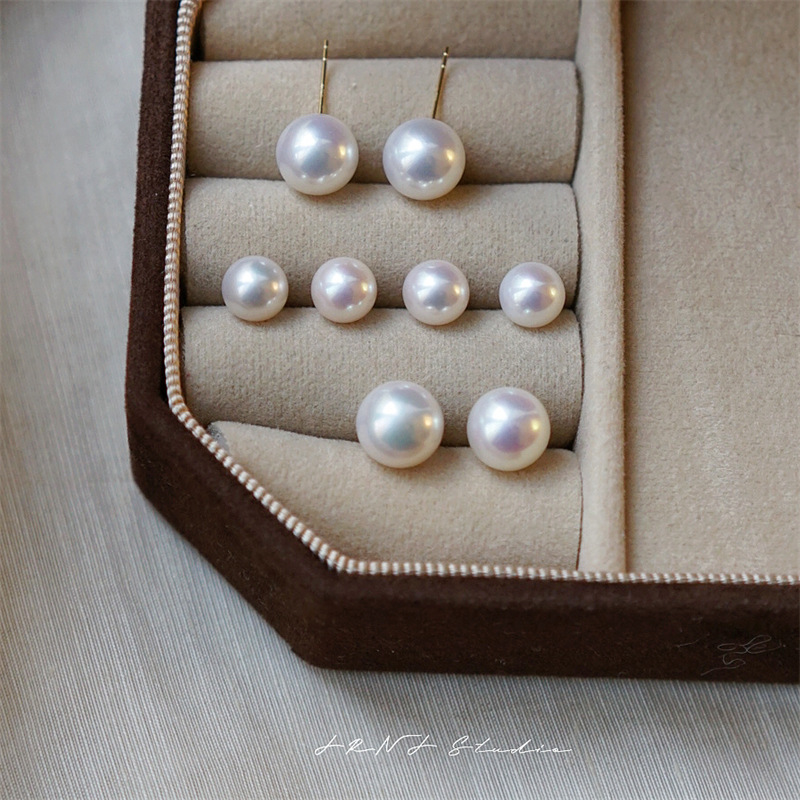 高品质5A天然淡水正圆珍珠强光小灯泡S999纯银耳钉5-11mm简约耳饰