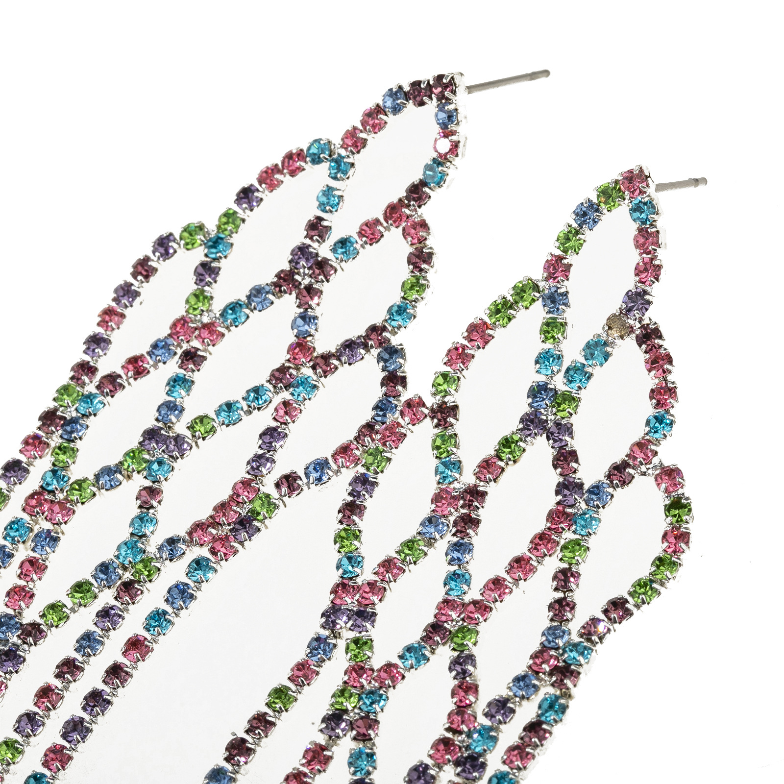 Aliexpress's best-selling claw chain earrings, exaggerated mixed-color rhinestone mesh tassel earrings, cross-border European and American colored diamond mesh long earrings, elegant women details Picture