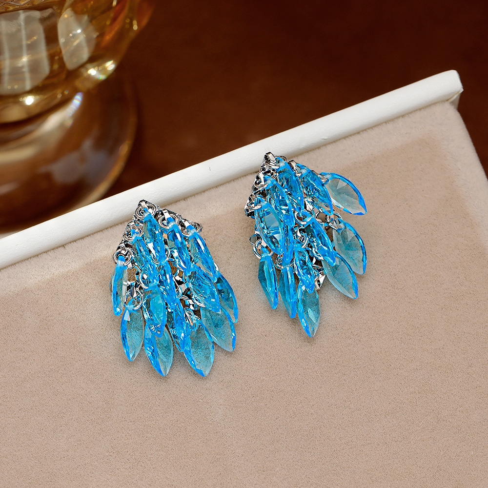 时髦个性轻奢水滴几何水滴流苏耳环女直播爆款超闪气质高级感耳饰