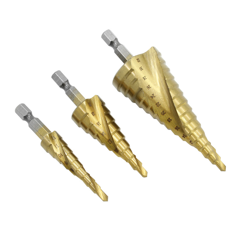 Pagoda step drill, spiral step drill, hexagonal handle, bagged, 4PC4241 material hexagonal step drill punch Item Picture