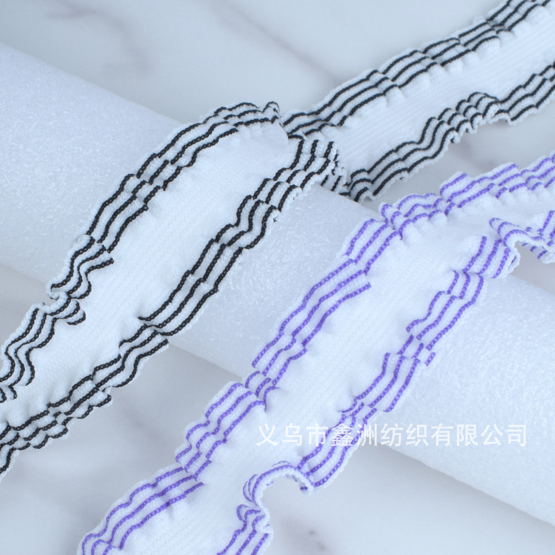 2cm双向织纹褶皱布木耳花边带条纹diy袜子娃衣裙边装饰弹力松紧带产品图