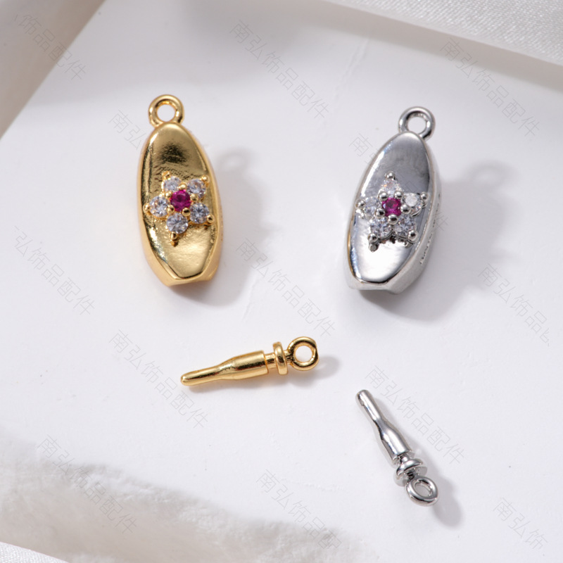 18k micro-inlaid gold ingot buckle diy pearl necklace connecting buckle bracelet sweater chain pin rod buckle Press buckle Original design Application Scenario