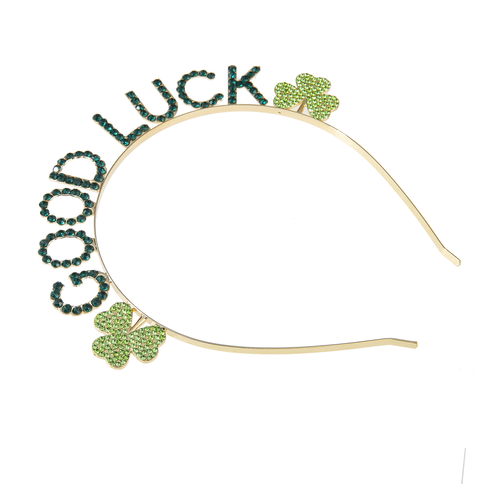 The manufacturer's new cross-border Irish Festival GOOD LUCK letter headband and green rhinestone clover headband from Europe and America Specification image