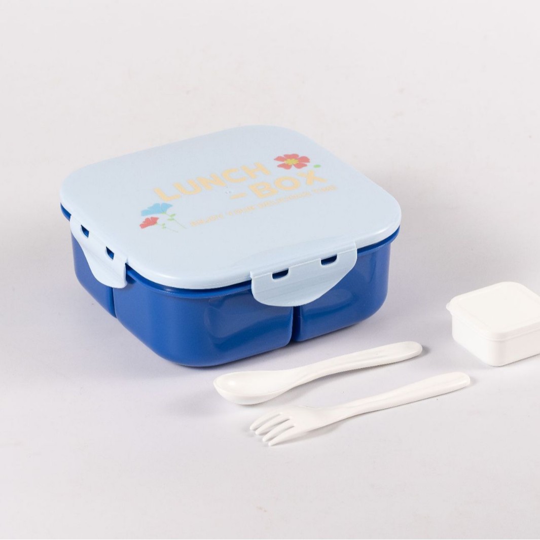 学生上班族大容量饭盒方形便当盒食品级PP可进微波炉加热多格午餐白底实物图