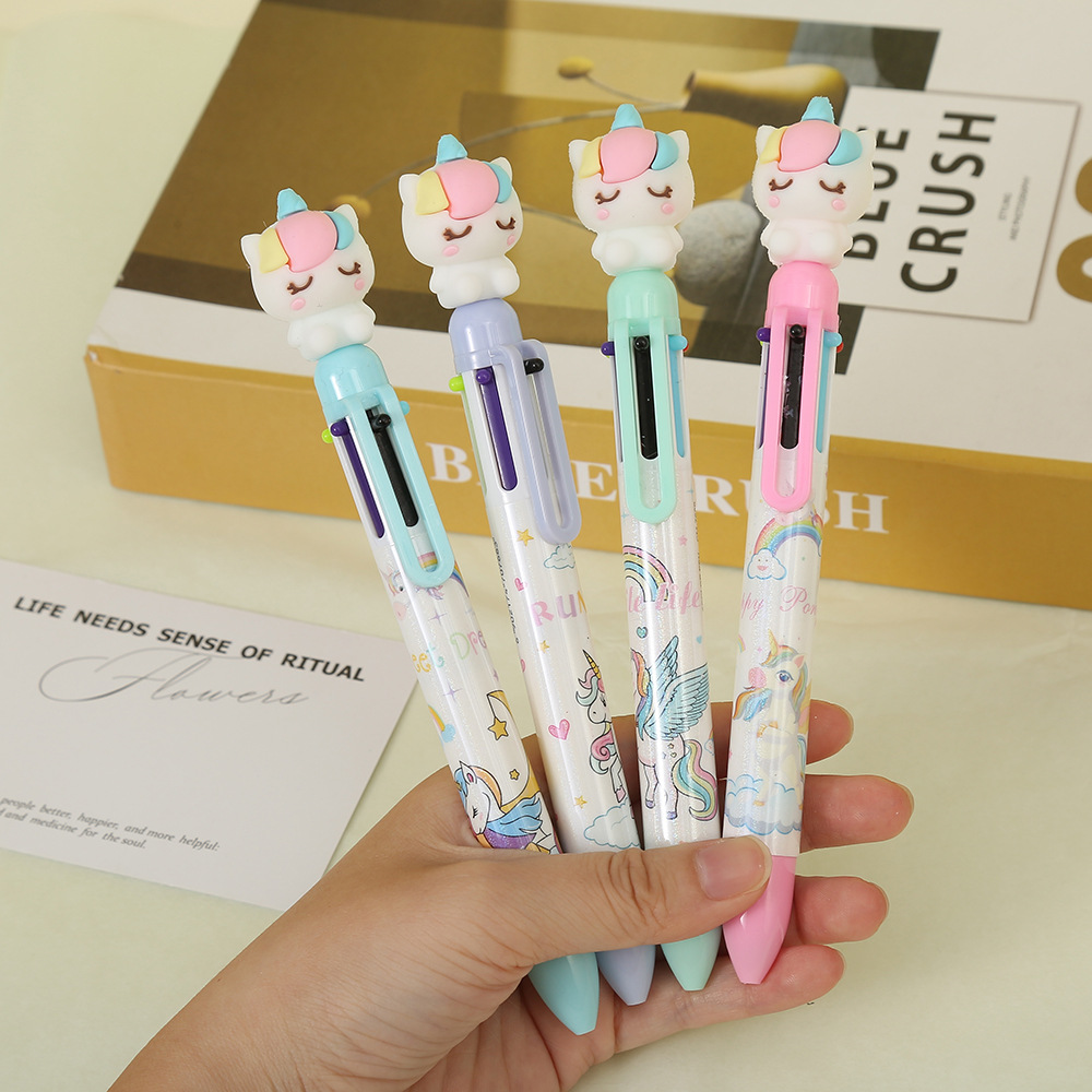 Cartoon cute little horse six-color ballpoint pen with high appearance level, available for wholesale of hand-drawn pens, student advertising signature pens details Picture
