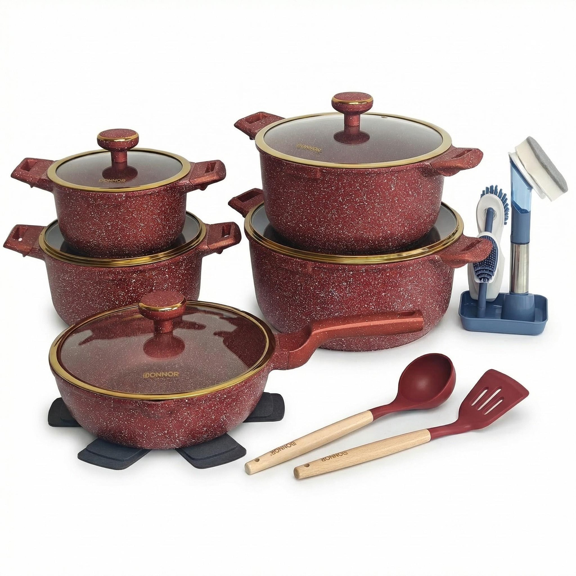 Viya 21pcs set interior y exterior granito antiadherente fundición a presión olla de aluminio comercio exterior venta caliente inducción cocina gas fit
